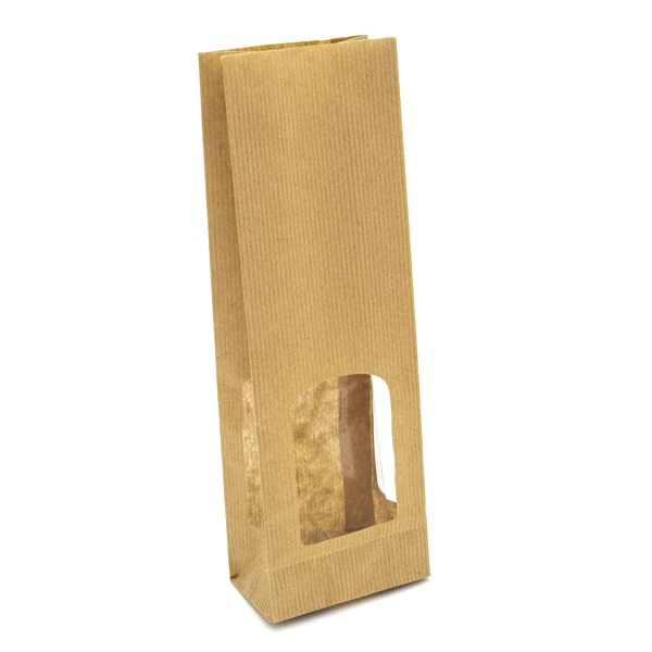 50 Buste millerighe beige con fondo quadro 6x5x20 cm 2 buste in carta con fondo quadro e finestrella mille righe avana per il confezionamento di bottiglie e pasticcini