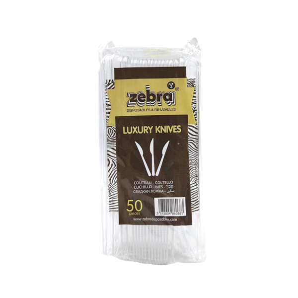 50 Coltelli in plastica trasparenti riutilizzabili Zebra 3 50 Coltelli in plastica trasparenti riutilizzabili Zebra - immagine 3