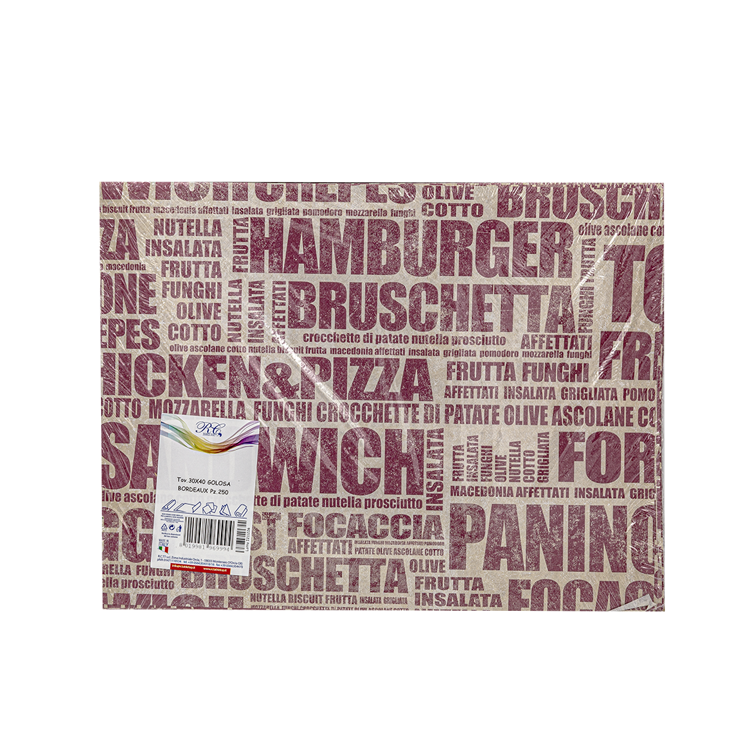 250 Tovagliette in carta 30x40 cm stampa scritte golosa bordeaux 3 250 Tovagliette in carta 30x40 cm stampa scritte golosa bordeaux - immagine 3