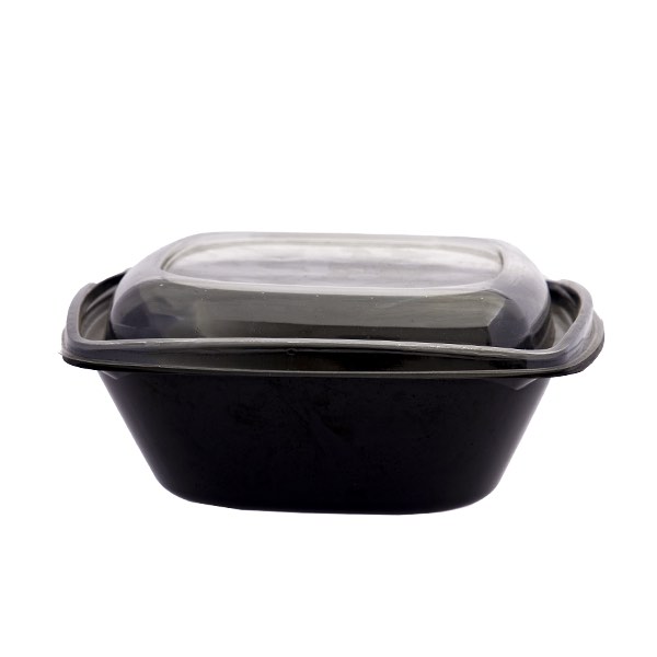 50 Insalatiere nere quadrate con coperchio trasparente 1000 cc PET 2 50 Insalatiere nere quadrate con coperchio trasparente 1000 cc PET - immagine 2