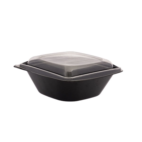 Insalatiere nere quadrate con coperchio trasparente 1000 cc