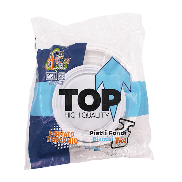 1kg piatti fondi riutilizzabili bianchi marchio TOP