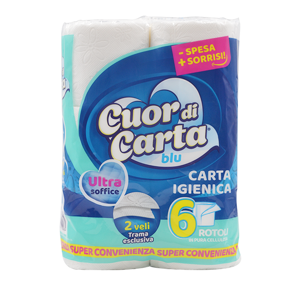 Carta igienica cuor di carta blu da 6 rotoli