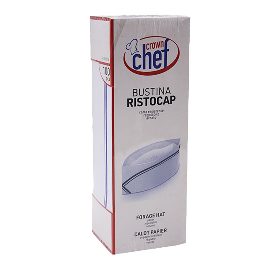 100 Crown chef cappello in bustina di carta con fascia blu 2 100 Crown chef cappello in bustina di carta con fascia blu - immagine 2
