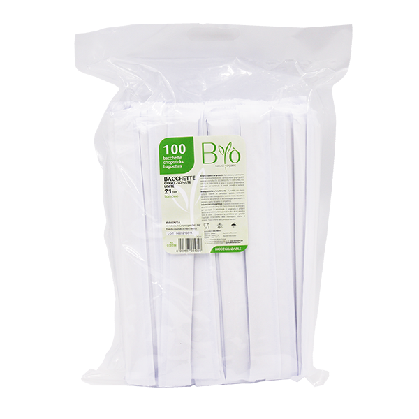 100 Bacchette bamboo 21cm imbustate singolarmente SUSHI 4 bacchette di bamboo, un materiale naturale, sostenibile e biodegradabile.