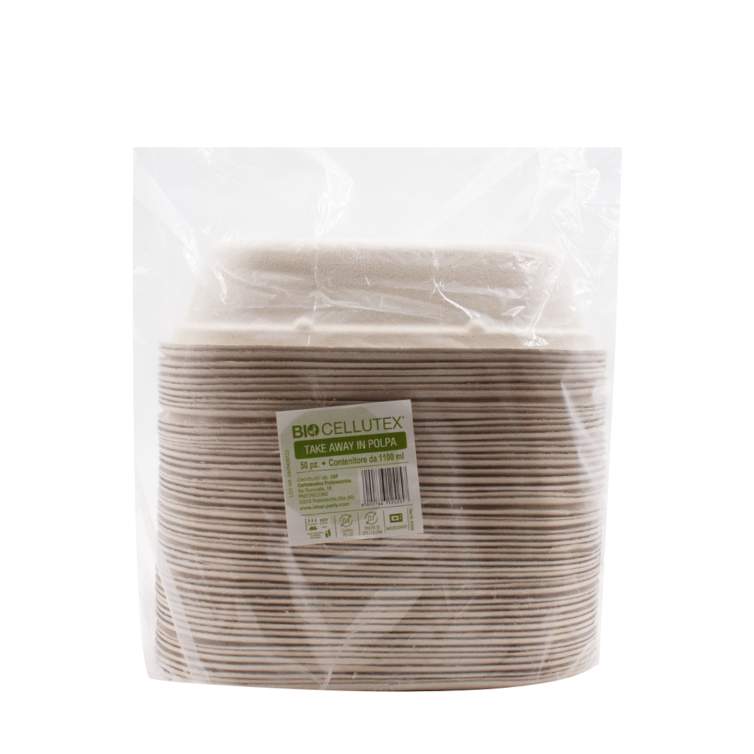 50 Contenitori in polpa di cellulosa take away 1100ml avana 3 50 Contenitori in polpa di cellulosa take away 1100ml avana - immagine 3