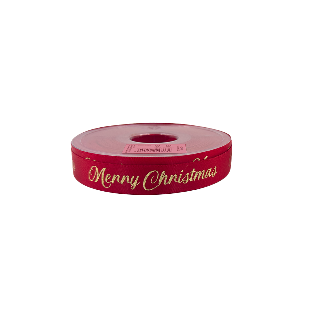 Nastro Doppio Raso Merry Christmas cm 1,5x25 metri rosso 3 Nastro Doppio Raso Merry Christmas cm 1,5x25 metri rosso - immagine 3